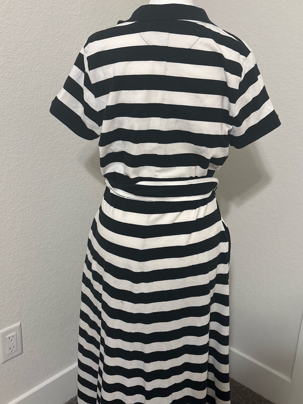 Ralph Lauren Black & White Striped Button-Front Polo Dress with Tie Waist - Picture 5 of 7